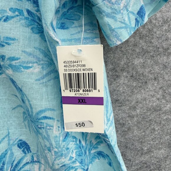 IZOD Saltwater Hawaiian Shirt Men's XXL Short Sleeve 100% Cotton, Blue Palm Tree - Picture 3 of 11